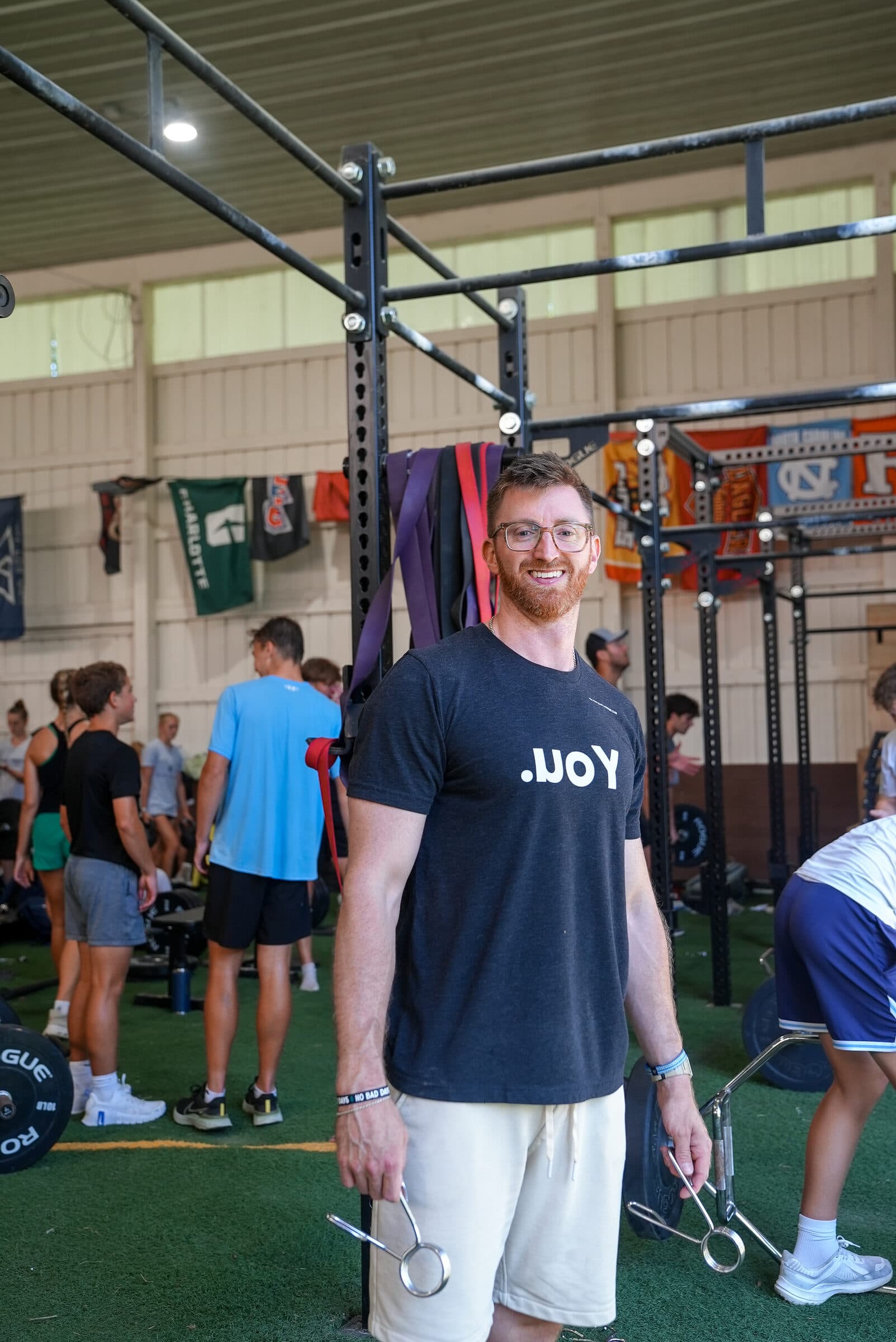 Athletes training in the strength facility